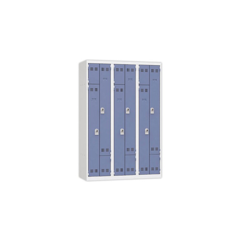 Vestiaire gain de place porte en L 3 colonnes - 6 utilisateurs - Bleu  - Fiducial
