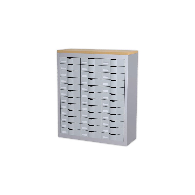 Meuble 36 tiroirs 3 colonnes PAPERFLOWmétal - coloris aluminium  - Fiducial