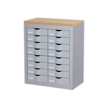 Meuble 16 tiroirs 2 colonnes PAPERFLOWmétal - coloris aluminium  - Fiducial