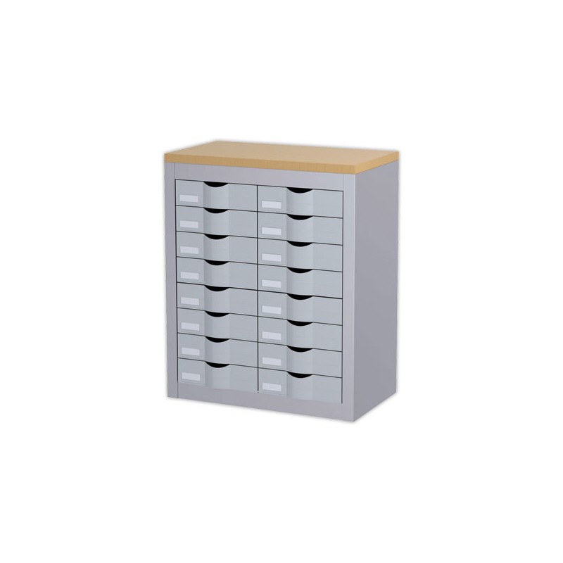 Meuble 16 tiroirs 2 colonnes PAPERFLOWmétal - coloris aluminium  - Fiducial