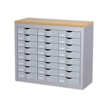 Meuble 24 tiroirs 3 colonnes PAPERFLOWmétal - coloris aluminium  - Fiducial