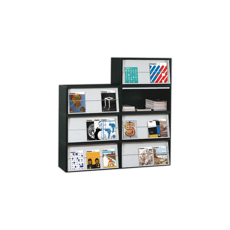 Présentoir Multibloc modulable en polystyrène noir avec porte grise  - Fiducial