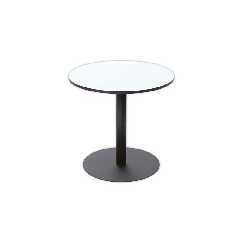 Table de restauration stratifiée rondeDiamètre  80cm - blanc pieds noirs  - Fiducial