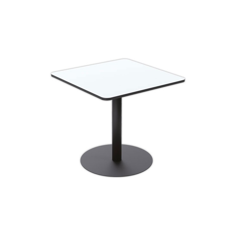 Table de restauration stratifiée carrée - 80x 80 cm - blanc pieds noirs  - Fiducial