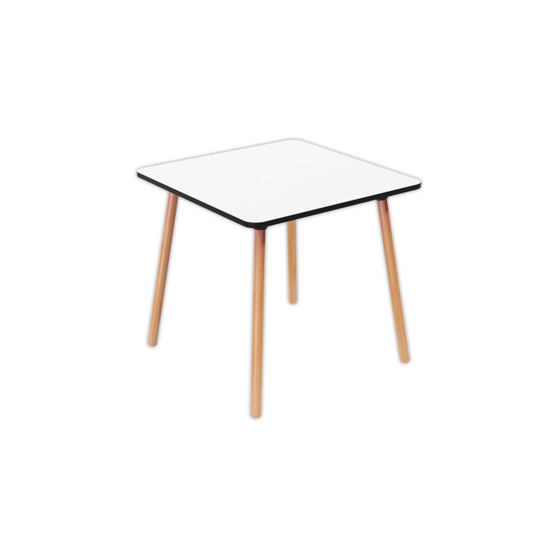 Table PALOMBA 80 x 80 cm Blanc pieds hêtre montée  - Fiducial