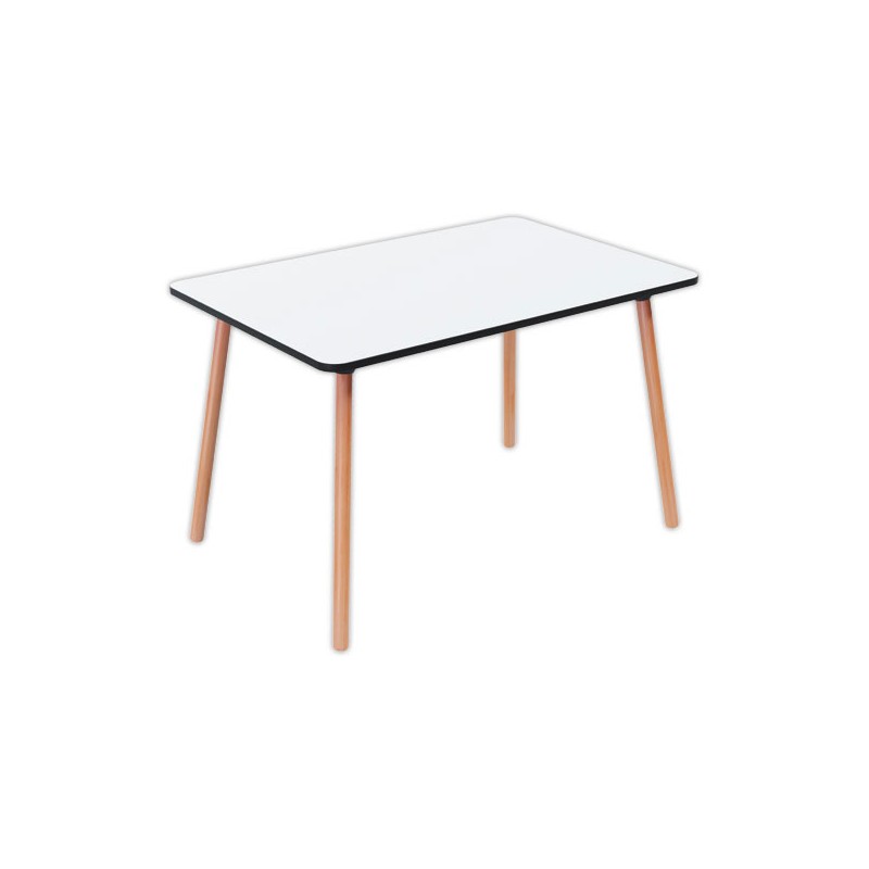 Table PALOMBA 120 x 80 cm Blanc pieds hêtre montée  - Fiducial