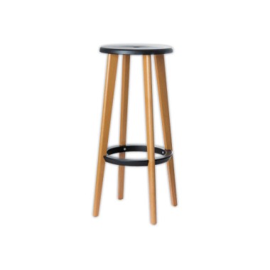 Tabourets WOODY pied hêtre assise noire  x2 - Fiducial