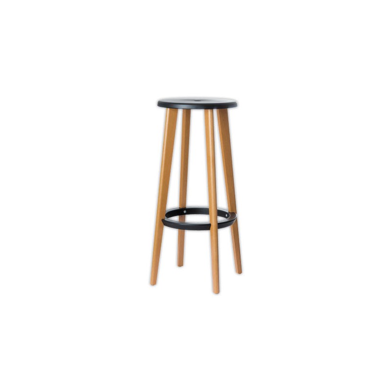 Tabourets WOODY pied hêtre assise noire  x2 - Fiducial