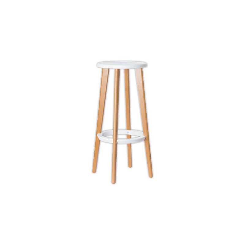 Tabourets WOODY pied hêtre assise blanche montés  x2 - Fiducial