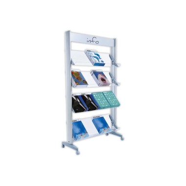 Présentoir alu 4 tablettes plexi 16 documents A4 mobile.  - Fiducial