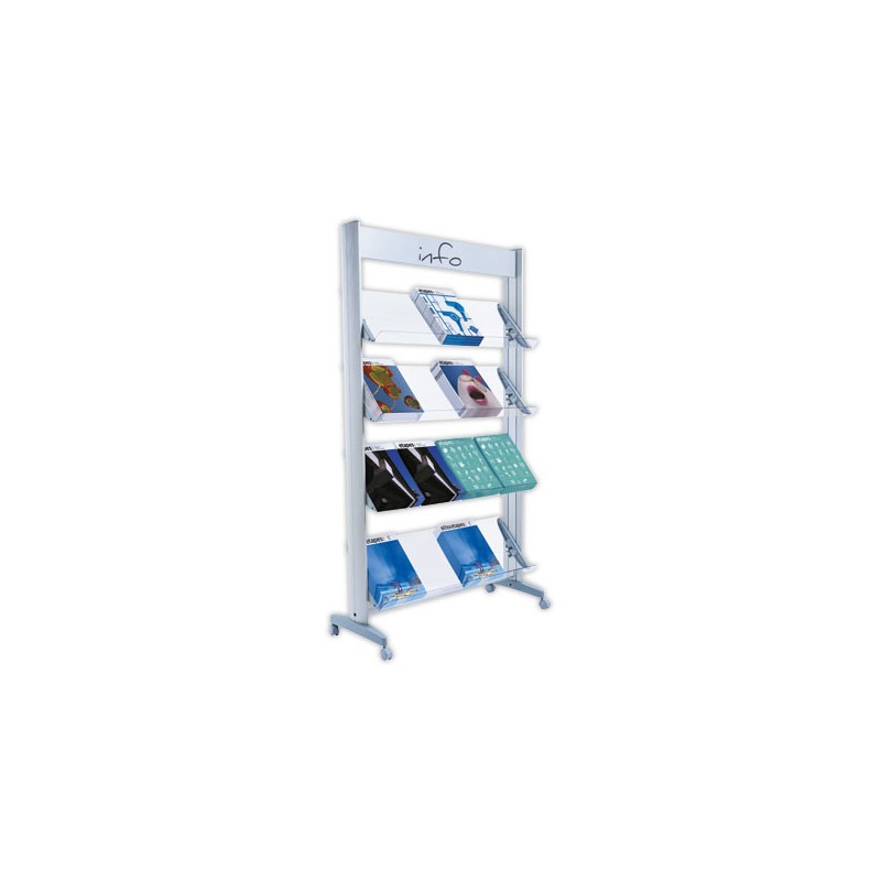 Présentoir alu 4 tablettes plexi 16 documents A4 mobile.  - Fiducial