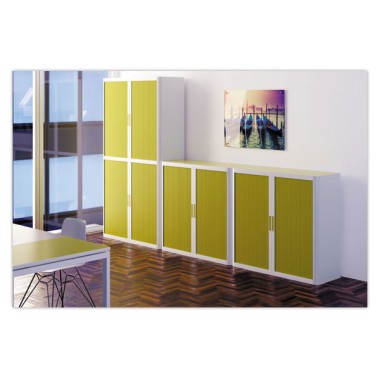 Armoire rideaux EasyOffice-110x41,5x104 cm Corps blanc, rideaux verts  - Fiducial