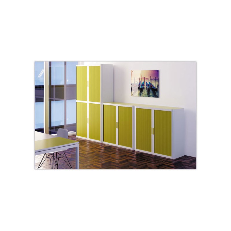 Armoire rideaux EasyOffice-110x41,5x104 cm Corps blanc, rideaux verts  - Fiducial