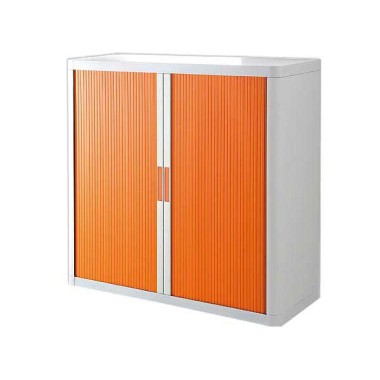 Armoire rideaux EasyOffice-110x41,5x104 cm Corps blanc, rideaux orange  - Fiducial
