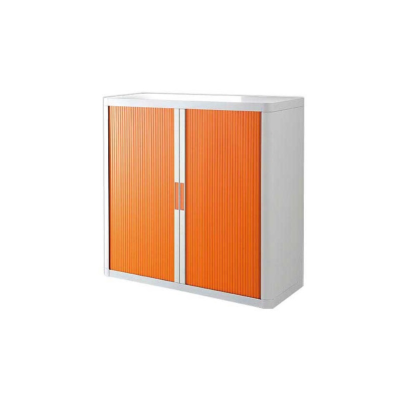 Armoire rideaux EasyOffice-110x41,5x104 cm Corps blanc, rideaux orange  - Fiducial