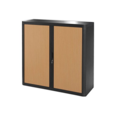 Armoire rideaux EasyOffice-110x41,5x104 cm Corps noir, rideaux hêtre  - Fiducial