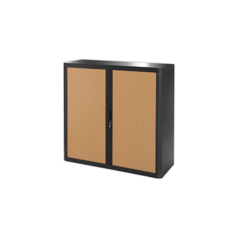 Armoire rideaux EasyOffice-110x41,5x104 cm Corps noir, rideaux hêtre  - Fiducial