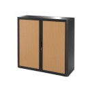 Armoire rideaux EasyOffice-110x41,5x104 cm Corps noir, rideaux hêtre  - Fiducial