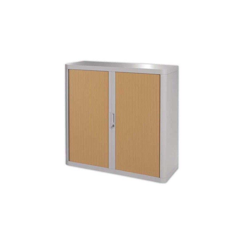 Armoire rideaux EasyOffice-110x41,5x104cm Corps gris, rideaux hêtre  - Fiducial