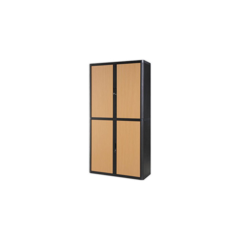 Armoire rideaux EasyOffice-204x41,5x110cm Corps noir, rideaux hêtre  - Fiducial