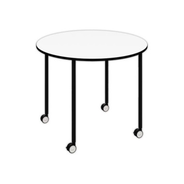 Table roulante FEX OFFICE Diam. 96 cm Blanc pieds noirs montée  - Fiducial