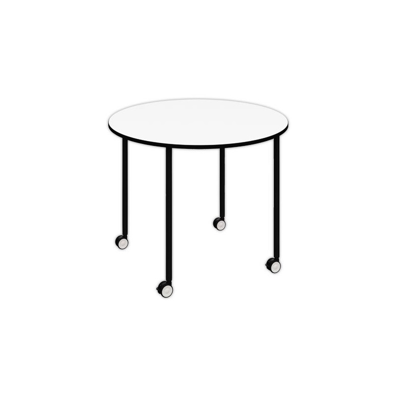 Table roulante FEX OFFICE Diam. 96 cm Blanc pieds noirs  - Fiducial