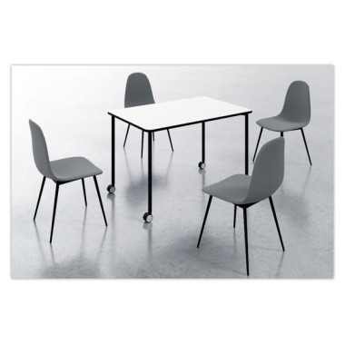 Table roulante FEX OFFICE 116 x 50 cm Blanc pieds noirs montée  - Fiducial