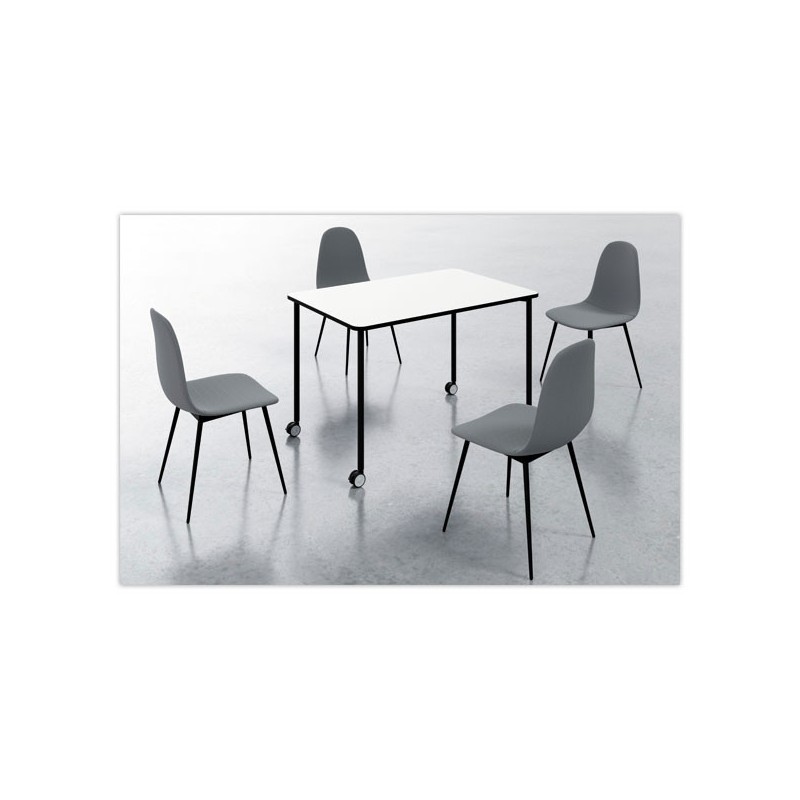 Table roulante FEX OFFICE 116 x 50 cm Blanc pieds noirs montée  - Fiducial