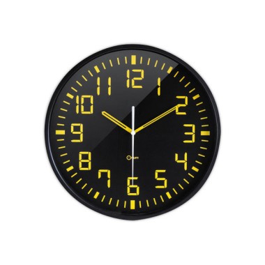 Horloge analogique avec cadran noir etchiffres jaunes  - Fiducial