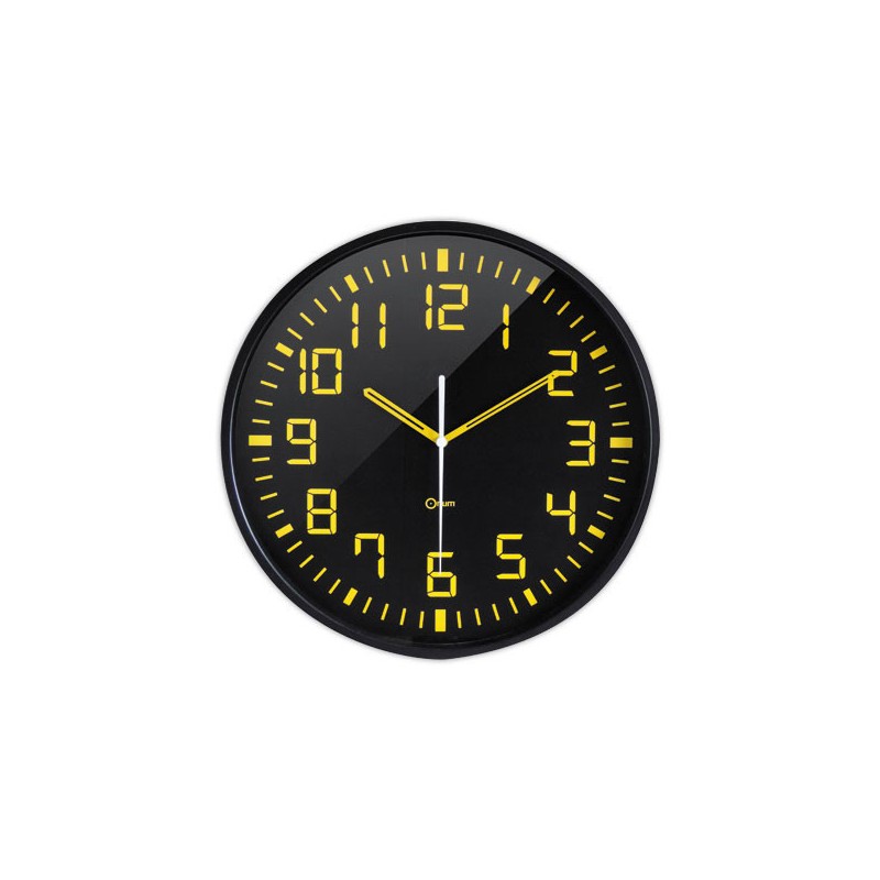 Horloge analogique avec cadran noir etchiffres jaunes  - Fiducial