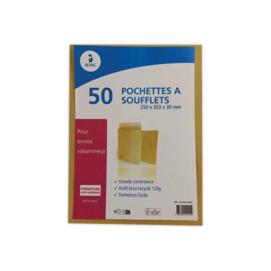 pochettes kraft à soufflet 120gr 250x353mm  x50 - Fiducial