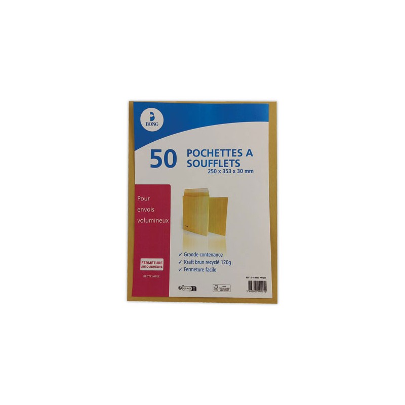 pochettes kraft à soufflet 120gr 250x353mm  x50 - Fiducial