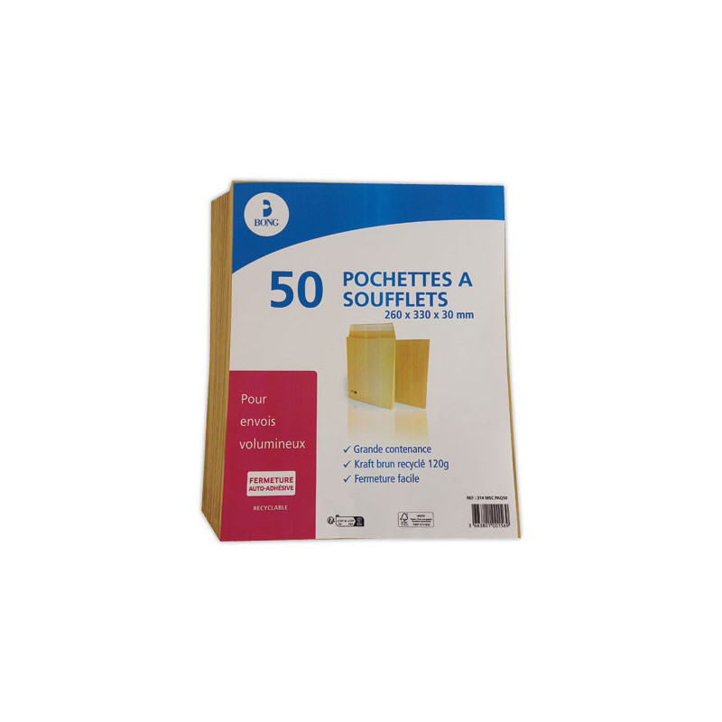 pochettes kraft à soufflet 120gr 260x330mm  x50 - Fiducial