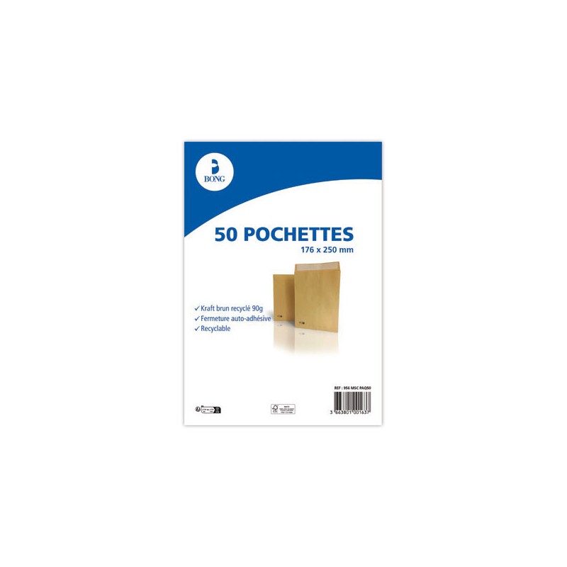 pochettes kraft 90gr - 176x250mm  x50 - Fiducial