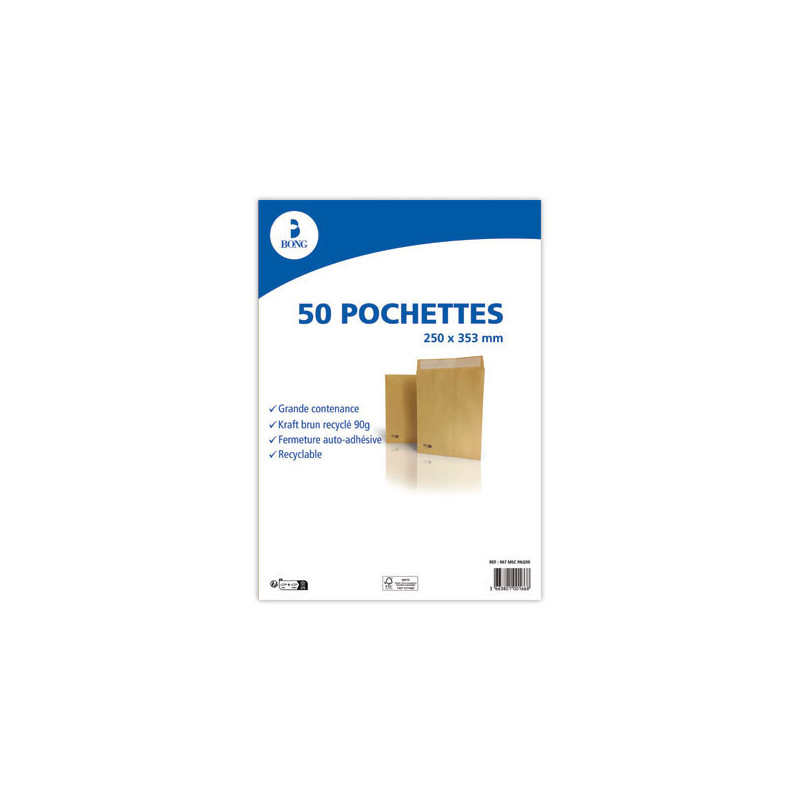 pochettes kraft 90gr - 250x353 mm  x50 - Fiducial