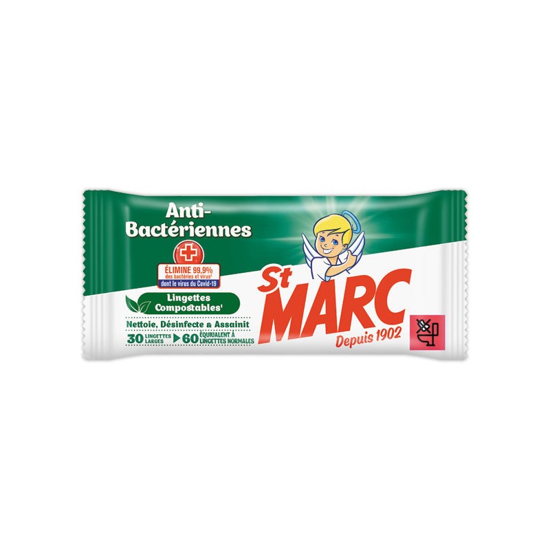 Étui de 30 lingettes antibactériennes compostables ST-MARC  - Fiducial