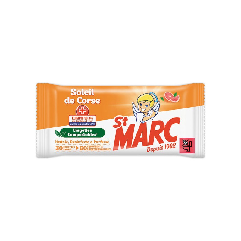 Étui de 30 lingettes antibactériennes compostables ST-MARC  - Fiducial