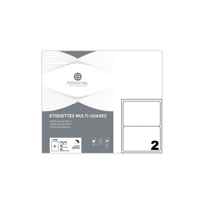 Planches d'étiquettes FIDUCIAL coins ronds 199,6x143,5mm 200 étiq/bte  x100 - Fiducial