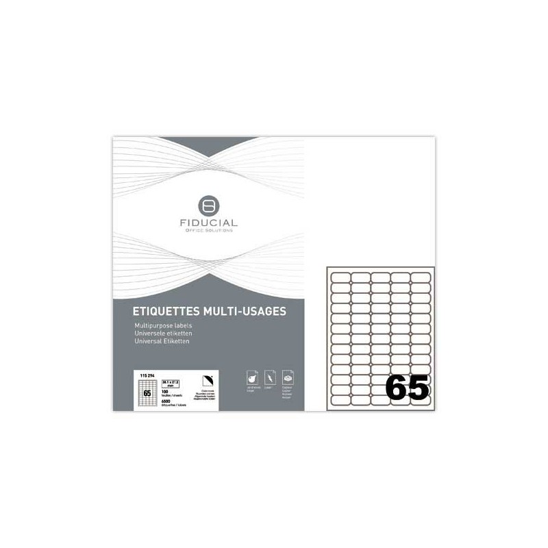 Planches d'étiquettes FIDUCIAL coins ronds 38,1x21,2mm 6500 étiq/boîte  x100 - Fiducial