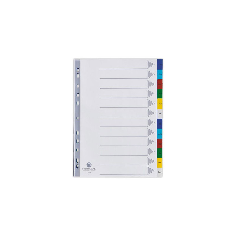 Jeu d'intercalaires mensuels FIDUCIAL Polypro A4 - 12 touches  - Fiducial