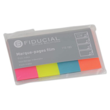 Marque-pages Fiducial film 2x4,5 cm - 4 couleurs vives  - Fiducial