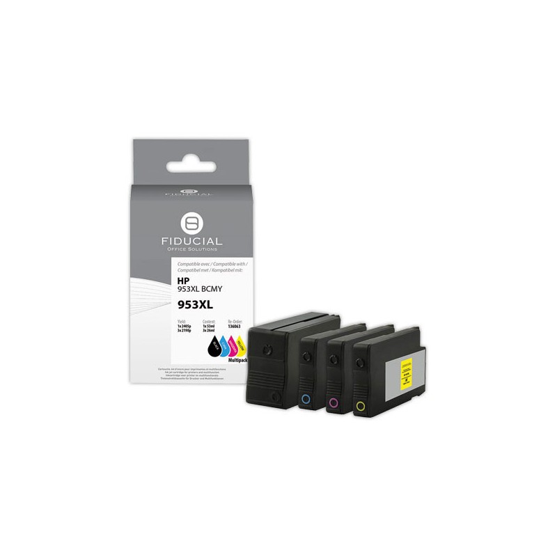 Pack cartouches Hp953XL noire et couleurs compatible FIDUCIAL  x4 - Fiducial