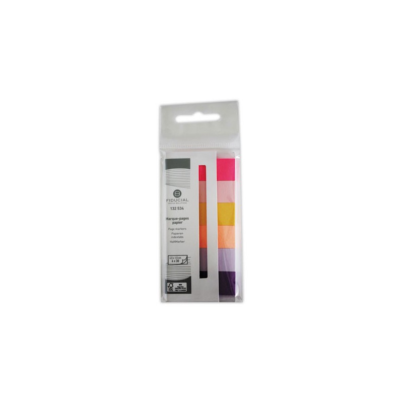Marque-pages Fiducial papier 1,5 x 5 cm - 6 couleurs pastel  - Fiducial