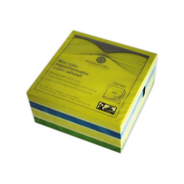 Bloc cube Fiducial super adhésif 76 x76 mm couleurs assortis  - Fiducial