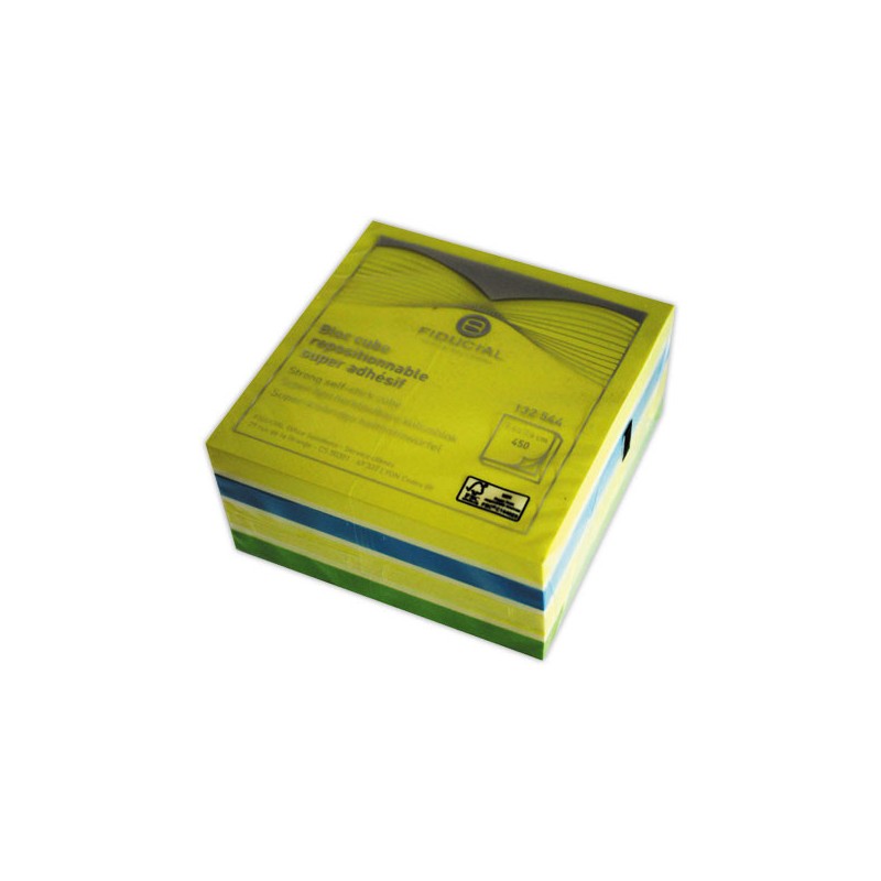 Bloc cube Fiducial super adhésif 76 x76 mm couleurs assortis  - Fiducial