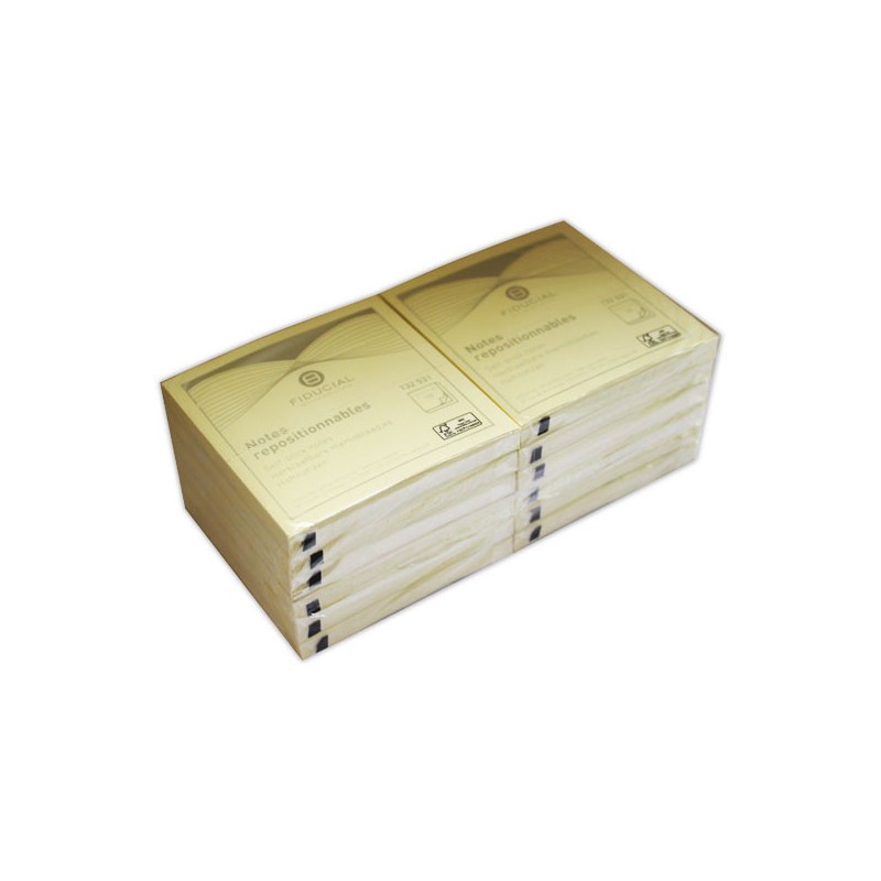 Notes repositionnables FIDUCIAL 76x76 mm jaune  x12 - Fiducial