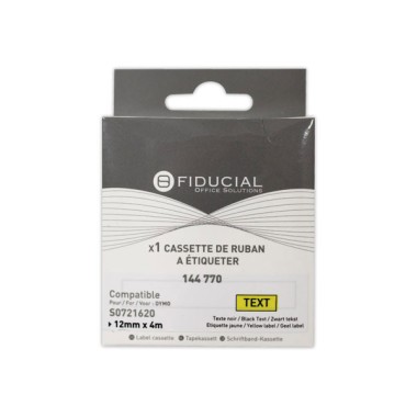 Ruban K7 pour titreuse DYMO S0721620 12mmx4 m jaune impression noire  - Fiducial