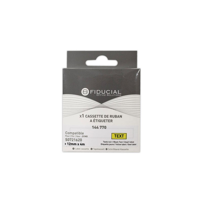 Ruban K7 pour titreuse DYMO S0721620 12mmx4 m jaune impression noire  - Fiducial