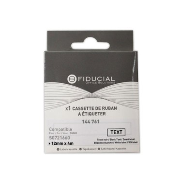 Ruban K7 pour titreuse DYMO S0721660 12mmx4 m blanc impression noire  - Fiducial