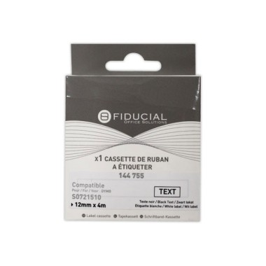Ruban K7 pour titreuse DYMO S0721510 12 mmx4 m imp noire / blanc  - Fiducial
